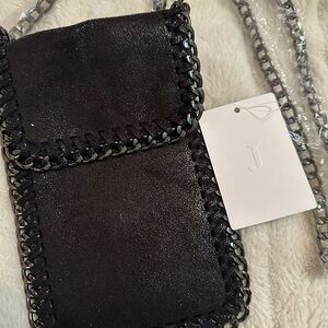 Black Chain-Trim Mini Crossbody Phone Bag